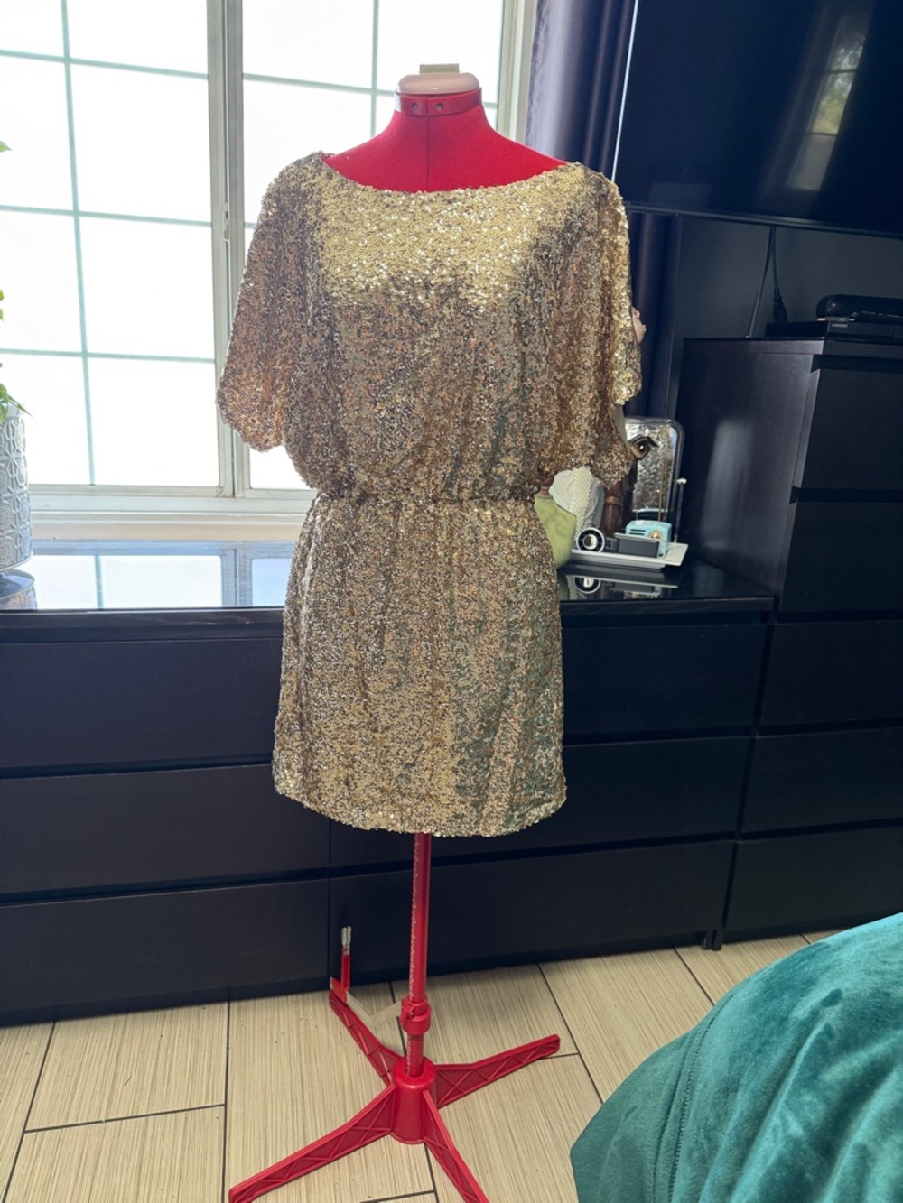 Aakaa Gold Sequin Mini Dress